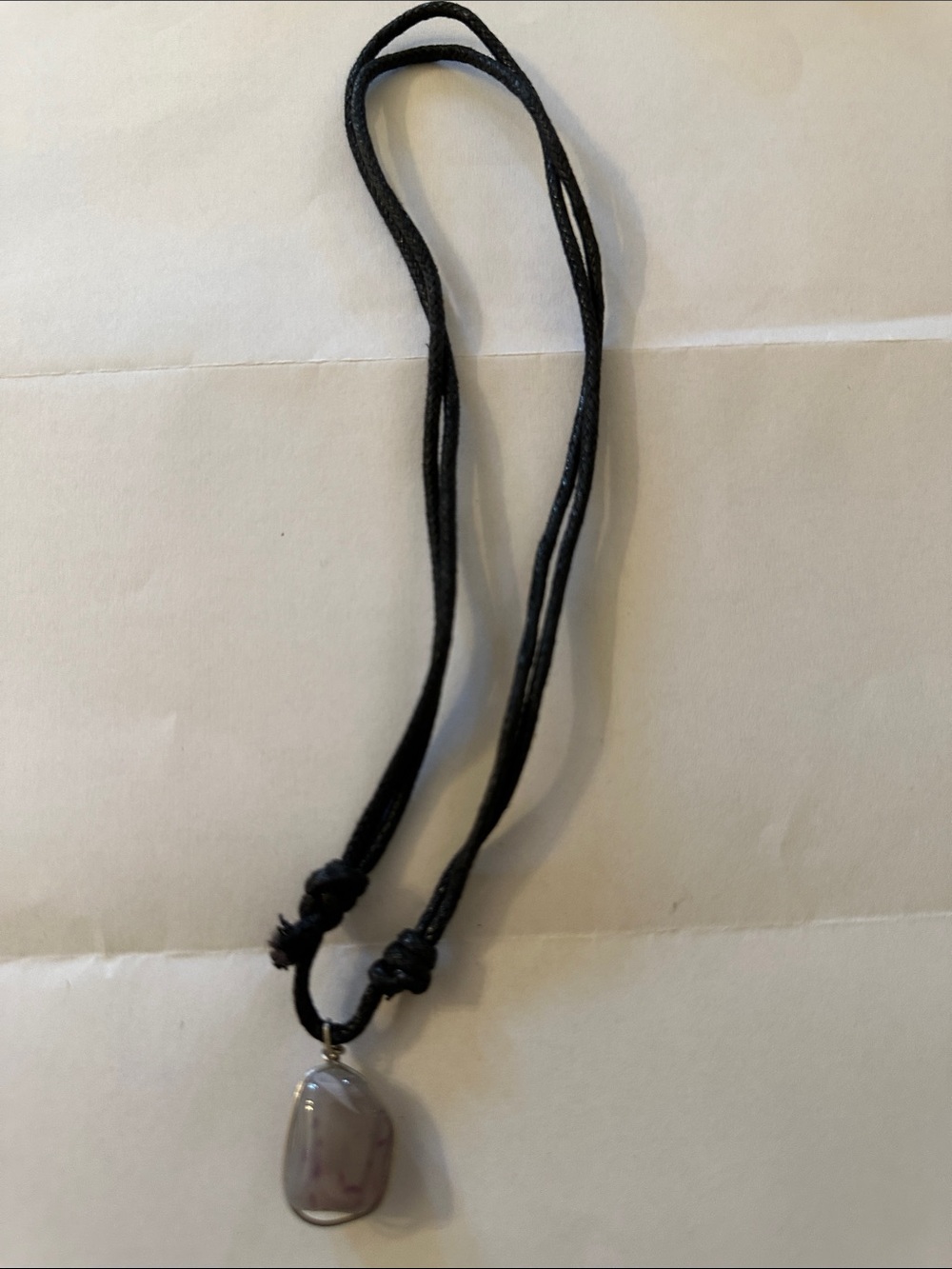 Black Cord Necklace with Purple-Gray sterling silver amethyst Stone Pendant